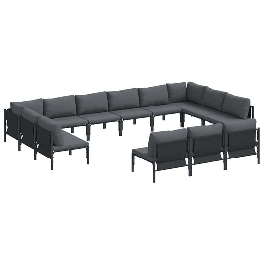 Garden Sofa Set with Cushion 13 pcs Black Steel