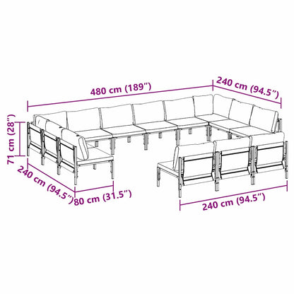 Garden Sofa Set with Cushion 13 pcs Black Steel