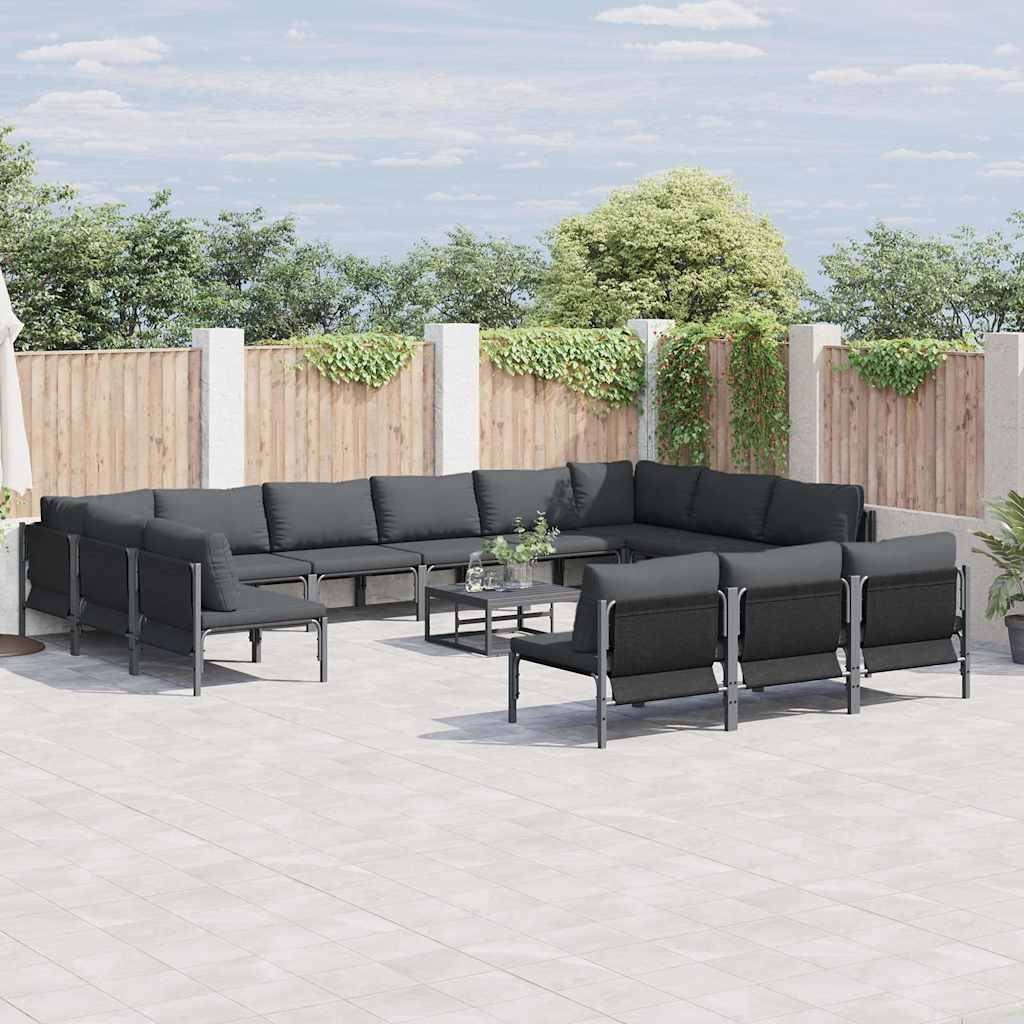 Garden Sofa Set with Cushion 14 pcs Black Steel