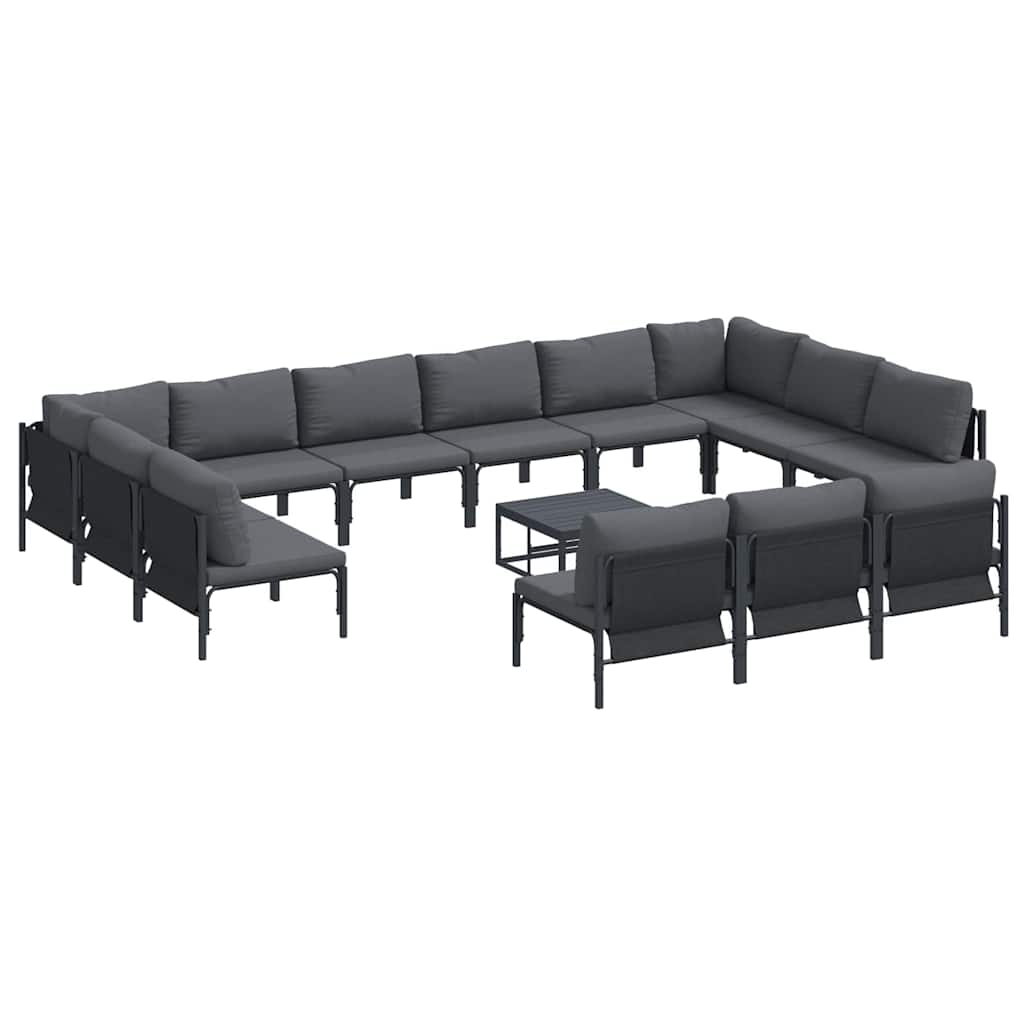 Garden Sofa Set with Cushion 14 pcs Black Steel