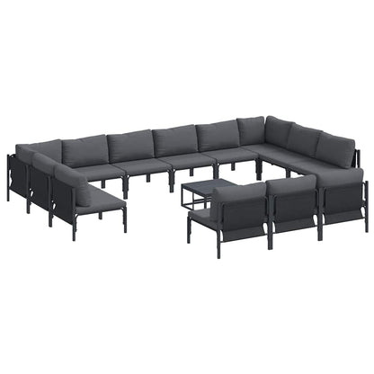 Garden Sofa Set with Cushion 14 pcs Black Steel