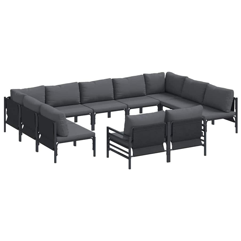 Garden Sofa Set with Cushion 11 pcs Black Steel