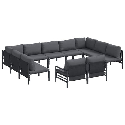 Garden Sofa Set with Cushion 11 pcs Black Steel