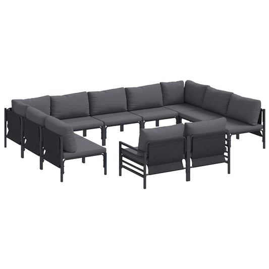 Garden Sofa Set with Cushion 11 pcs Black Steel