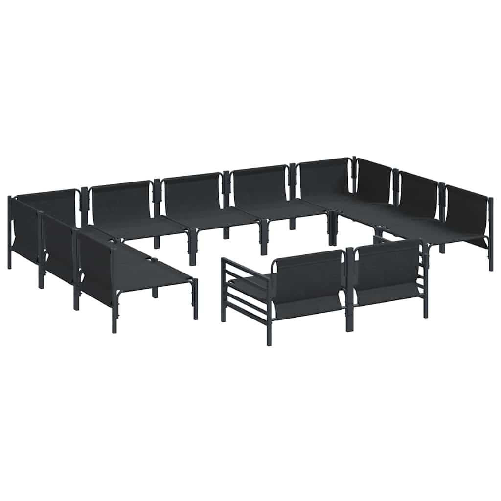 Garden Sofa Set with Cushion 11 pcs Black Steel