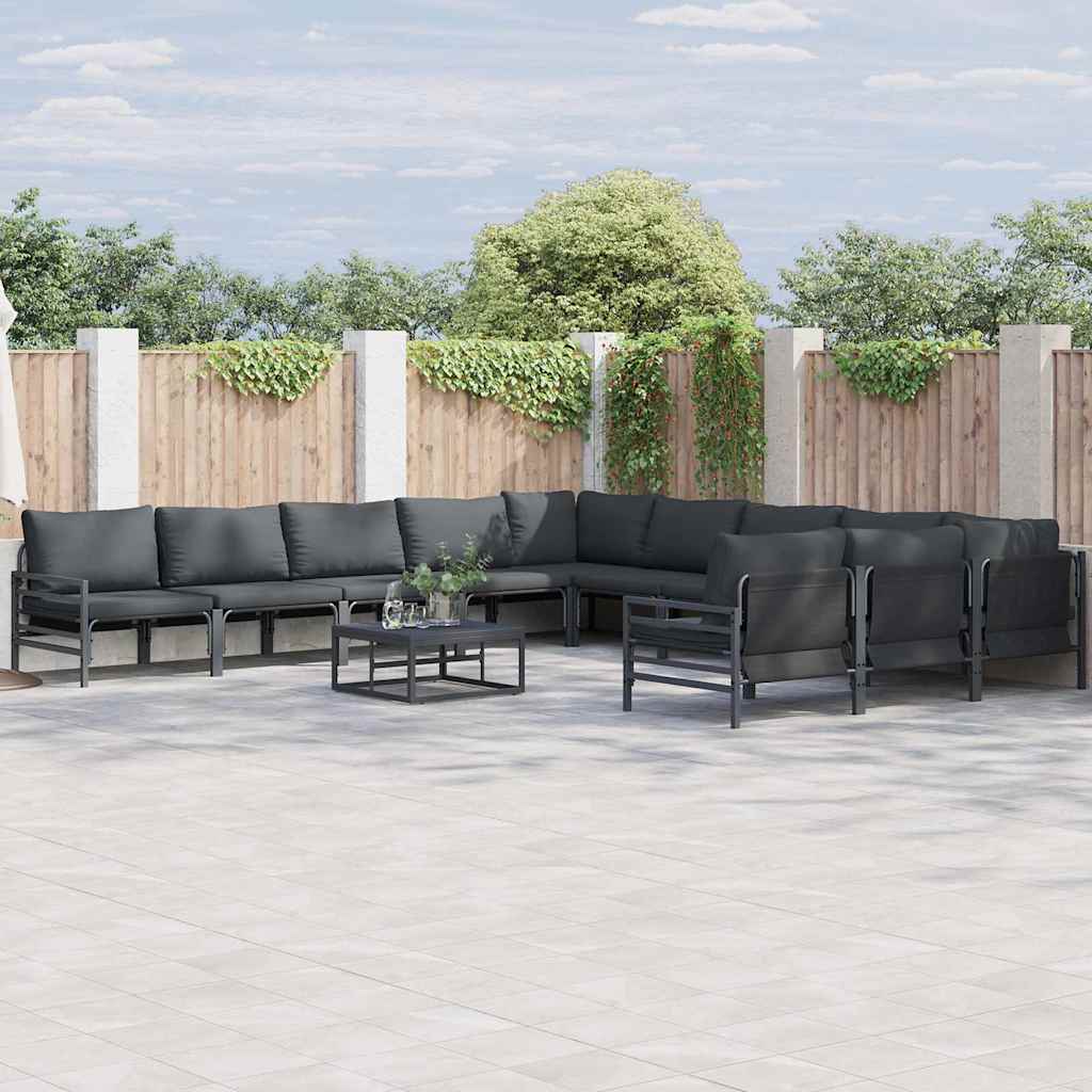 Garden Sofa Set with Cushion 12 pcs Black Steel