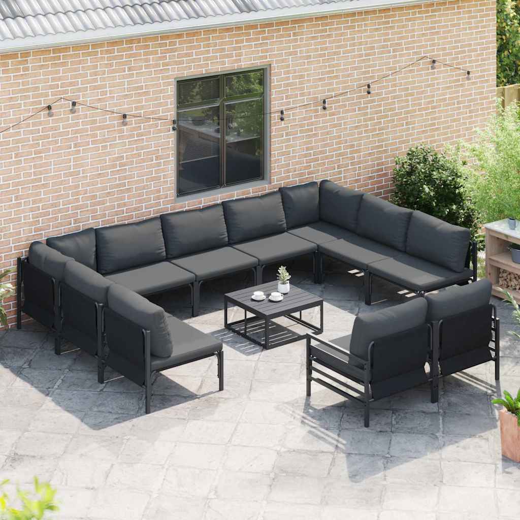 Garden Sofa Set with Cushion 12 pcs Black Steel