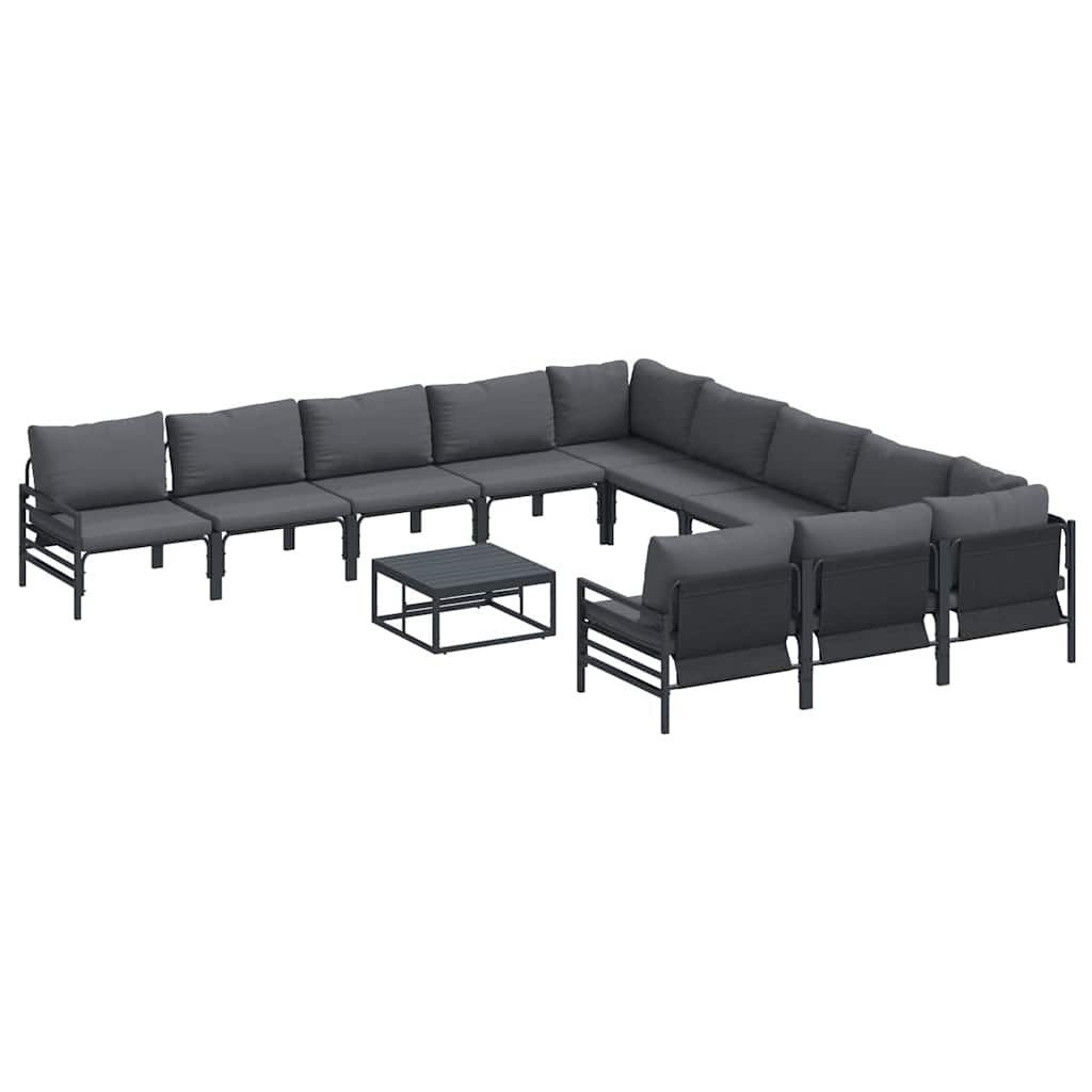 Garden Sofa Set with Cushion 12 pcs Black Steel