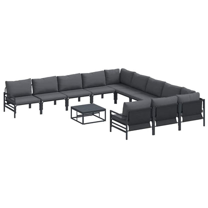 Garden Sofa Set with Cushion 12 pcs Black Steel