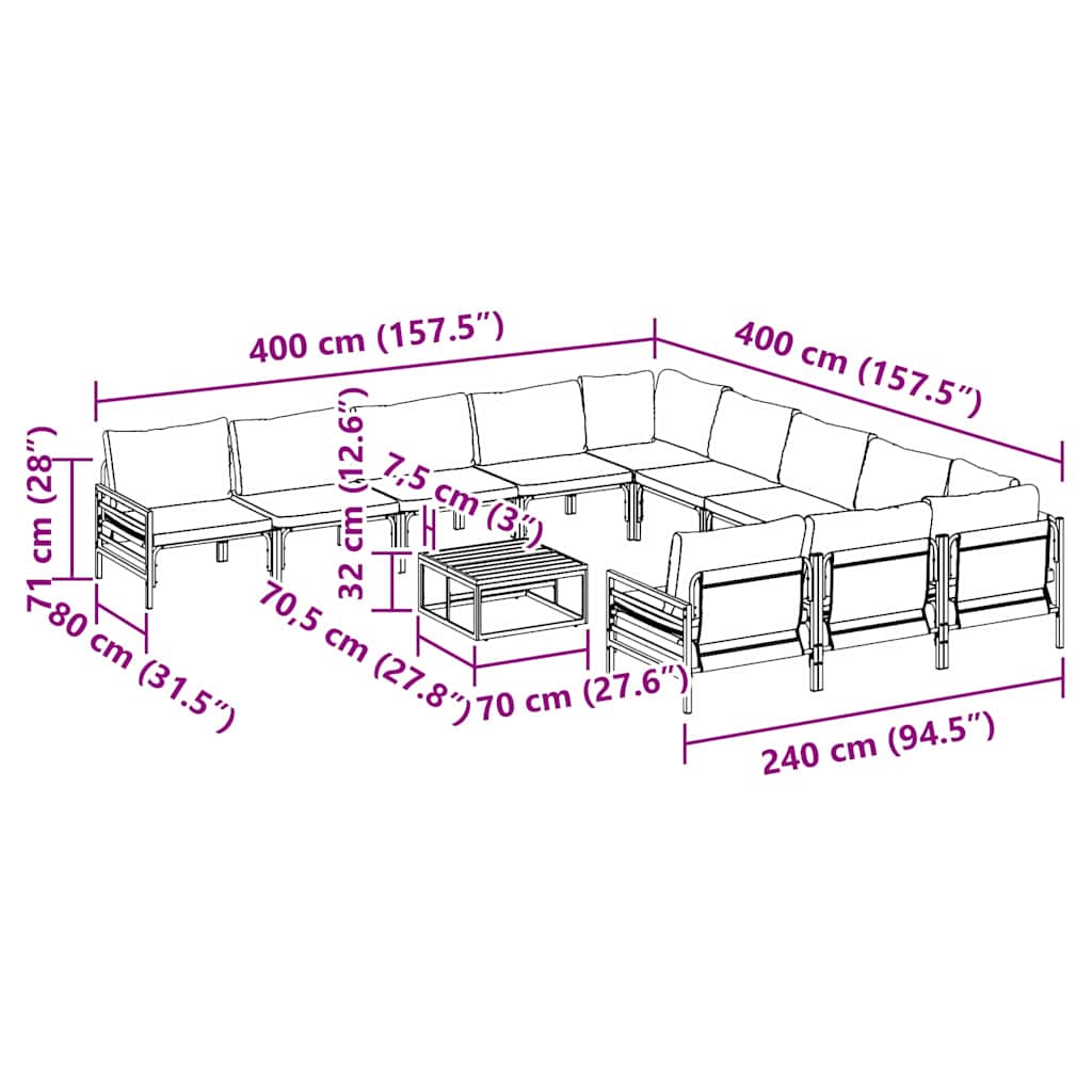 Garden Sofa Set with Cushion 12 pcs Black Steel