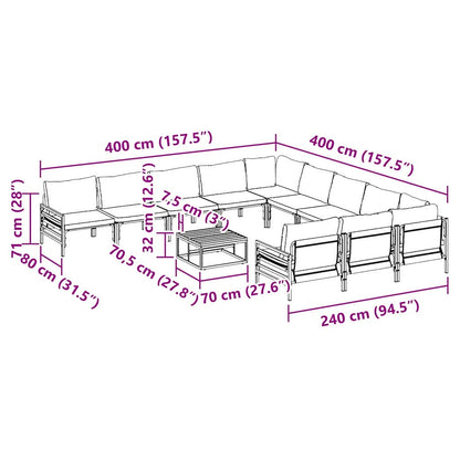 Garden Sofa Set with Cushion 12 pcs Black Steel