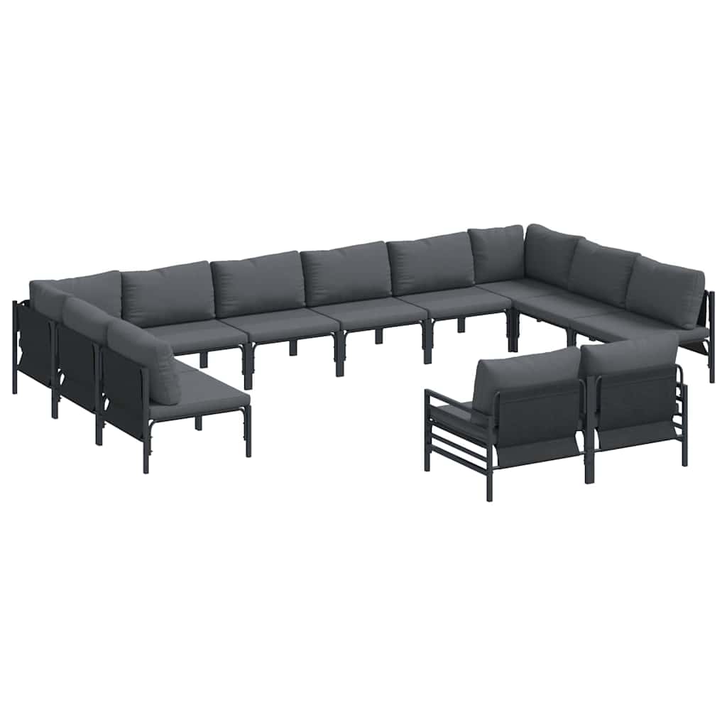 Garden Sofa Set with Cushion 12 pcs Black Steel