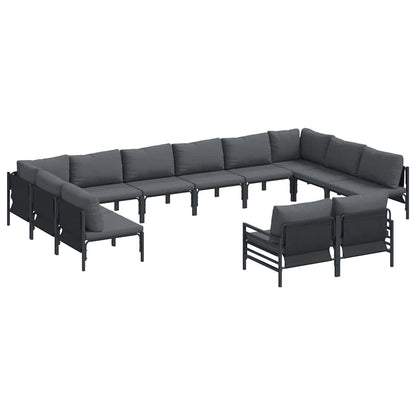 Garden Sofa Set with Cushion 12 pcs Black Steel