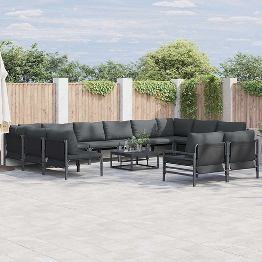 Garden Sofa Set with Cushion 13 pcs Black Steel