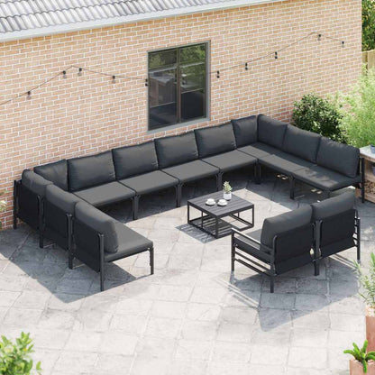 Garden Sofa Set with Cushion 13 pcs Black Steel