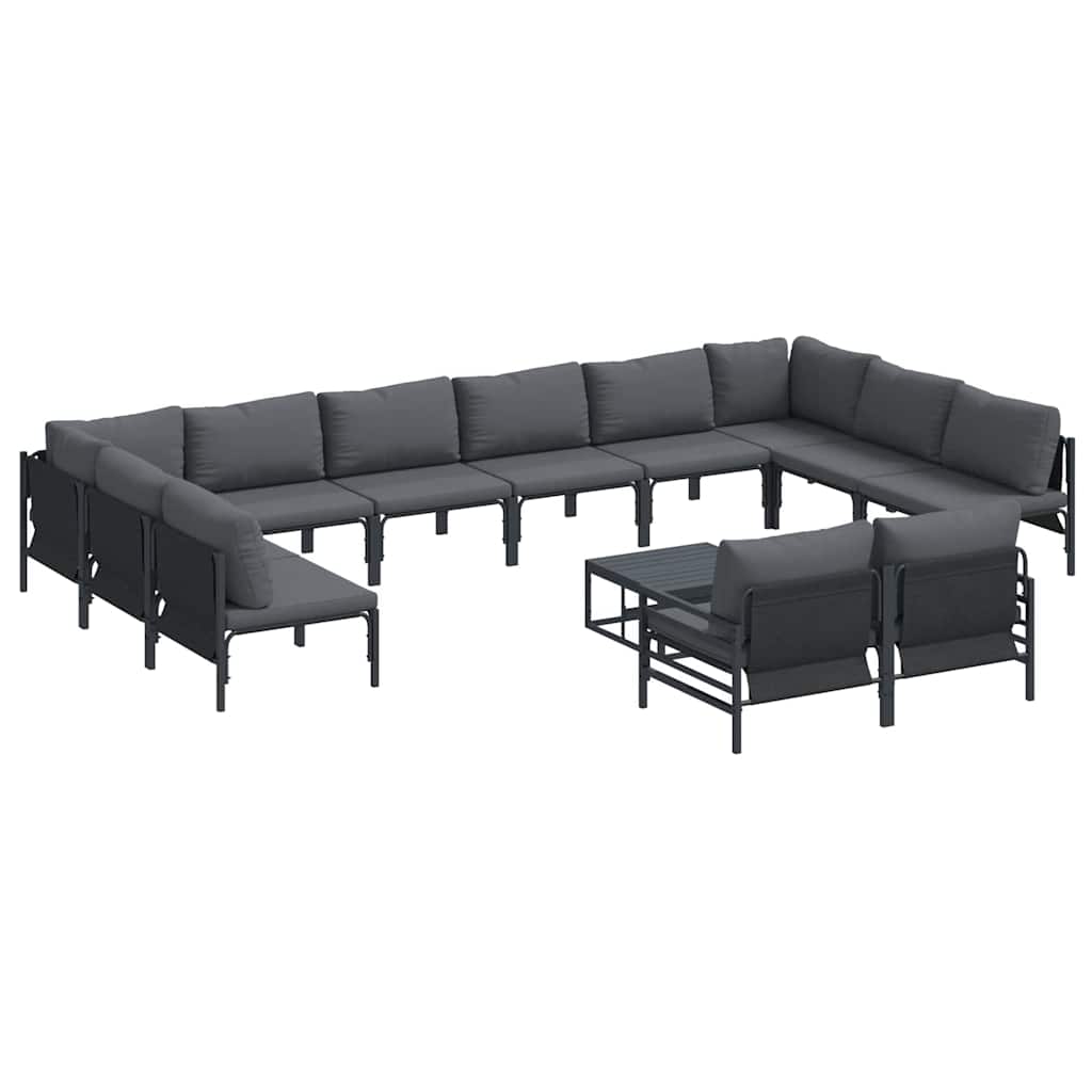 Garden Sofa Set with Cushion 13 pcs Black Steel