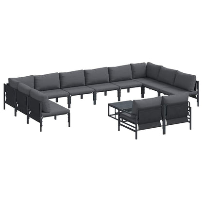 Garden Sofa Set with Cushion 13 pcs Black Steel