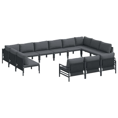 Garden Sofa Set with Cushion 13 pcs Black Steel