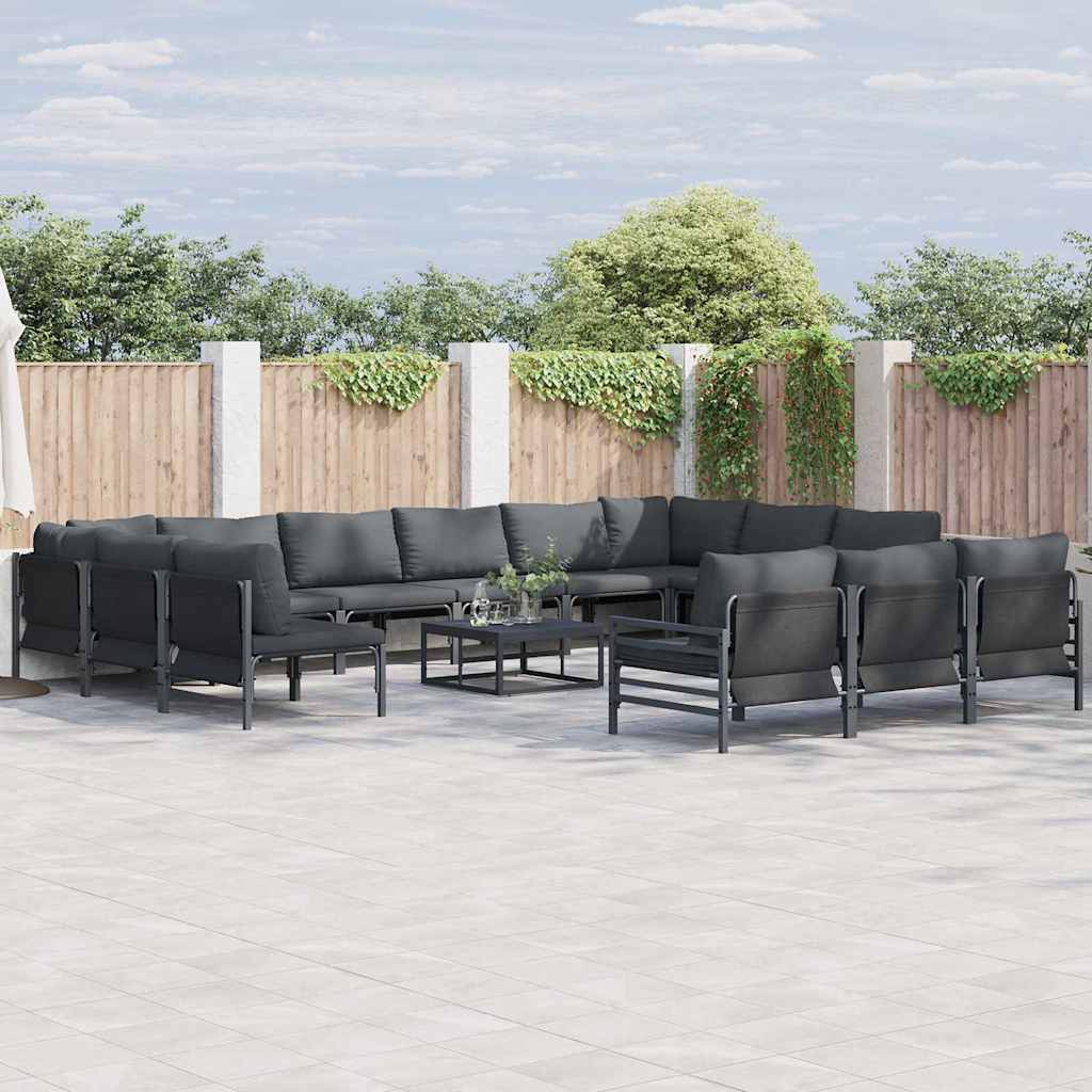 Garden Sofa Set with Cushion 14 pcs Black Steel