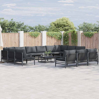 Garden Sofa Set with Cushion 14 pcs Black Steel