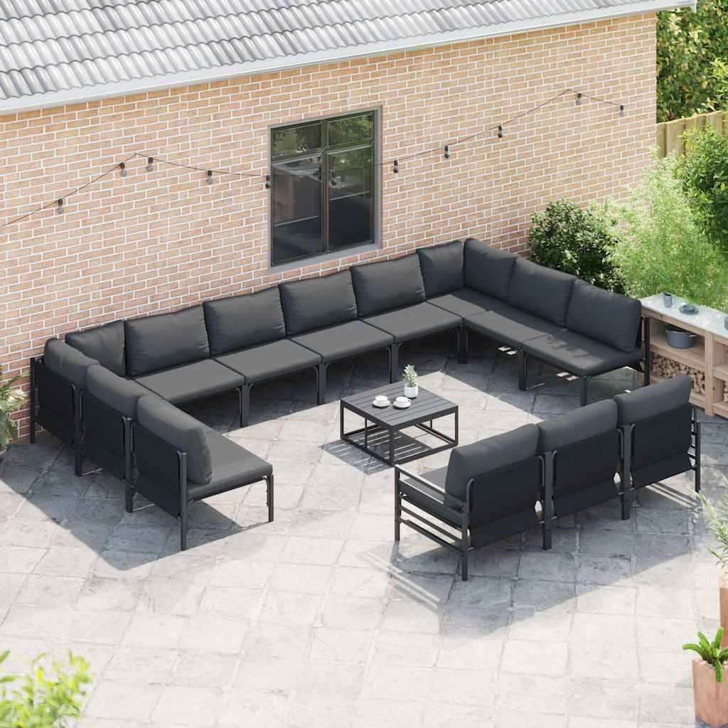 Garden Sofa Set with Cushion 14 pcs Black Steel