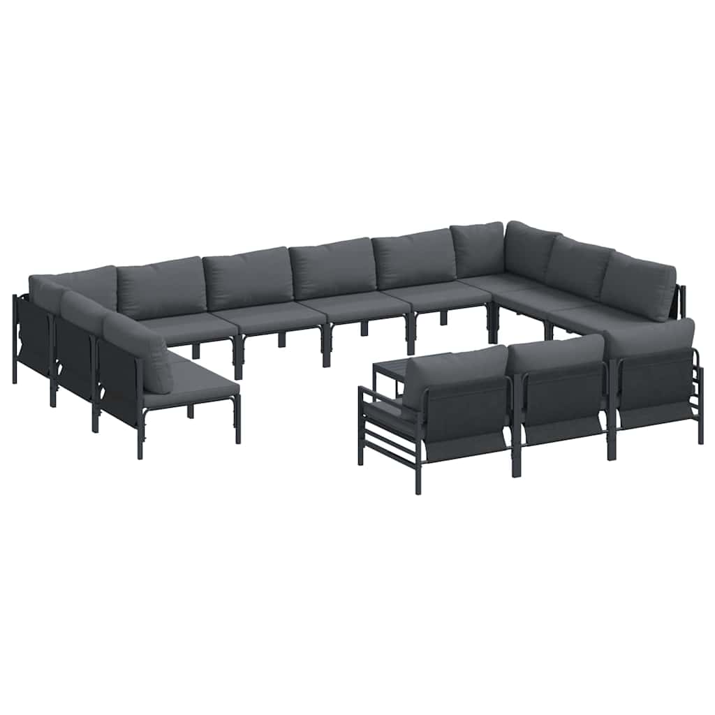 Garden Sofa Set with Cushion 14 pcs Black Steel