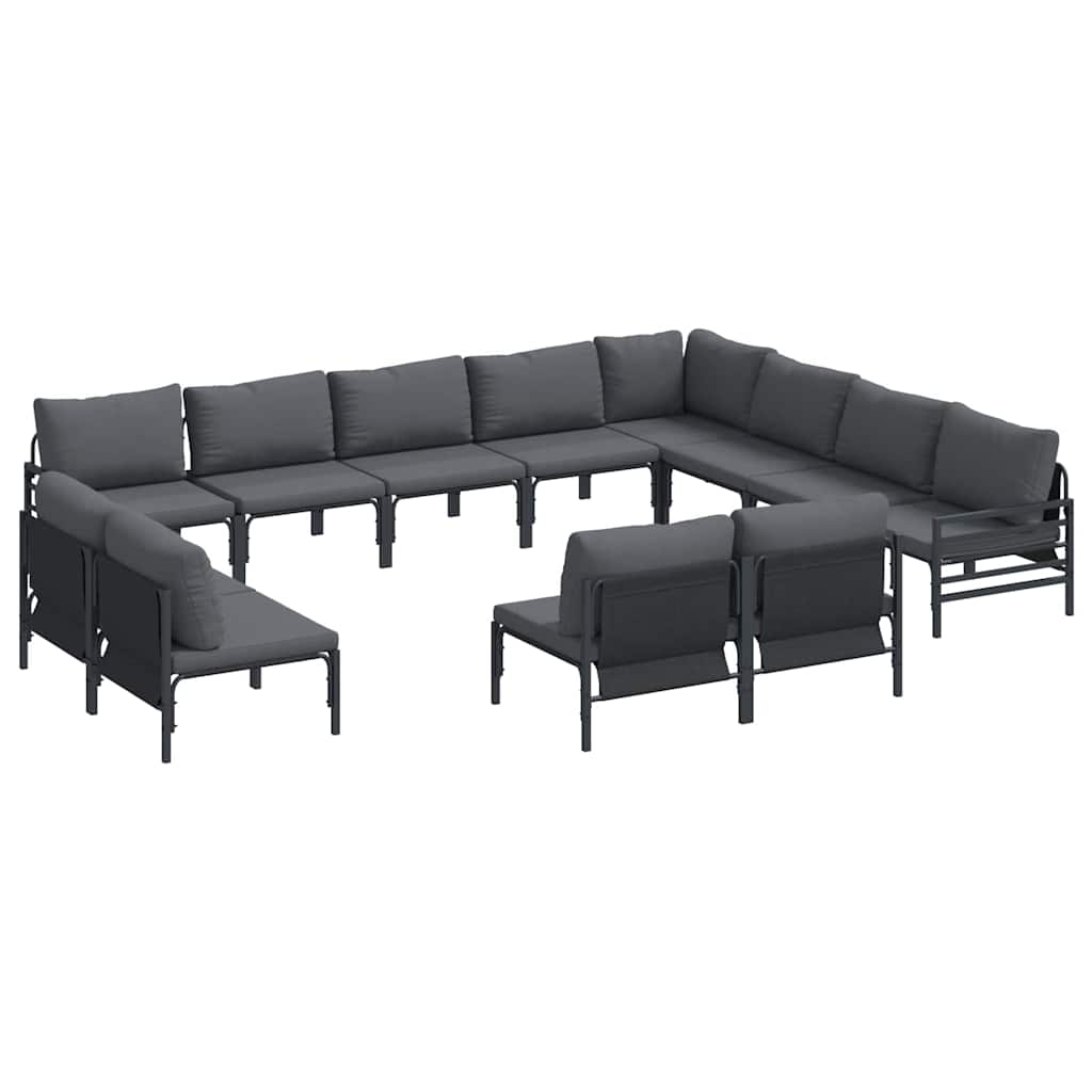 Garden Sofa Set with Cushion 12 pcs Black Steel