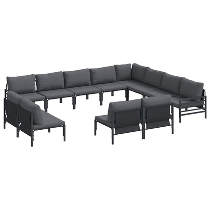 Garden Sofa Set with Cushion 12 pcs Black Steel
