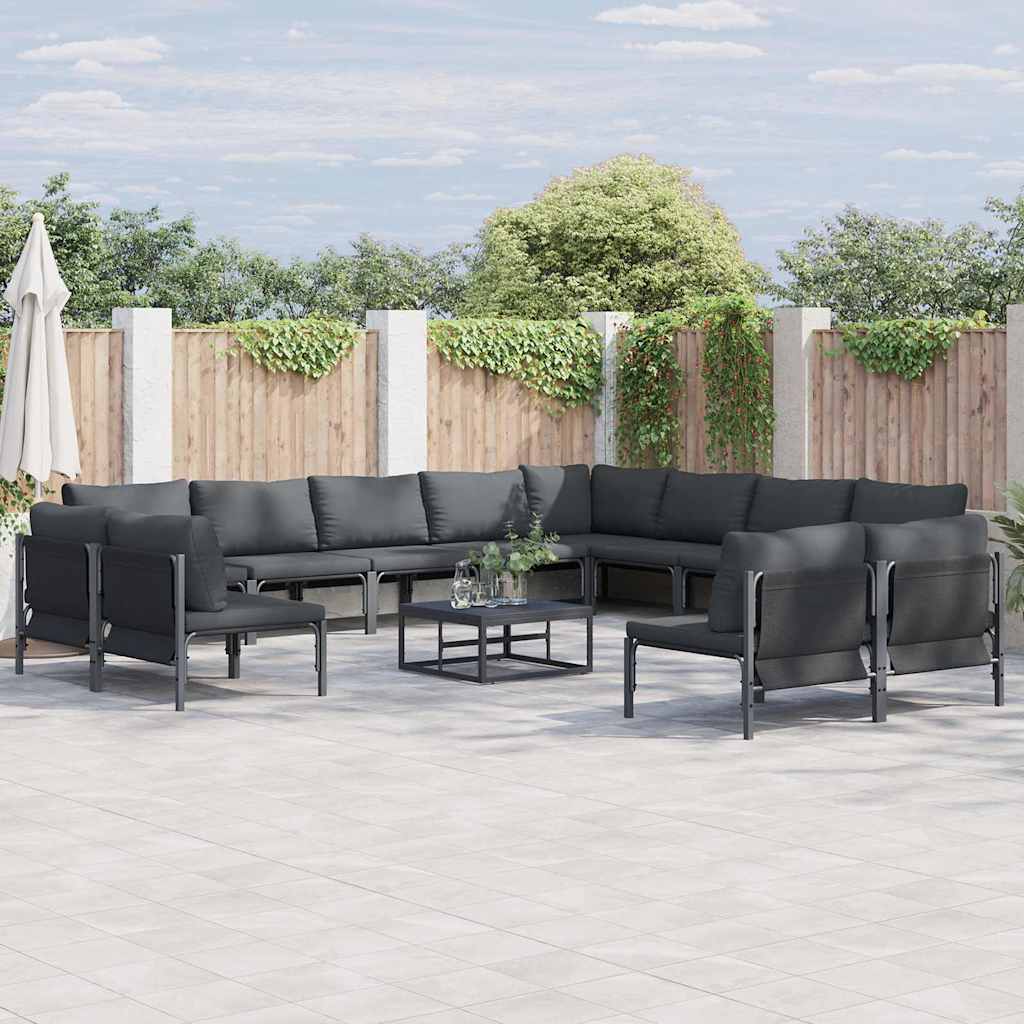 Garden Sofa Set with Cushion 13 pcs Black Steel