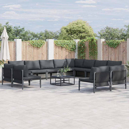 Garden Sofa Set with Cushion 13 pcs Black Steel