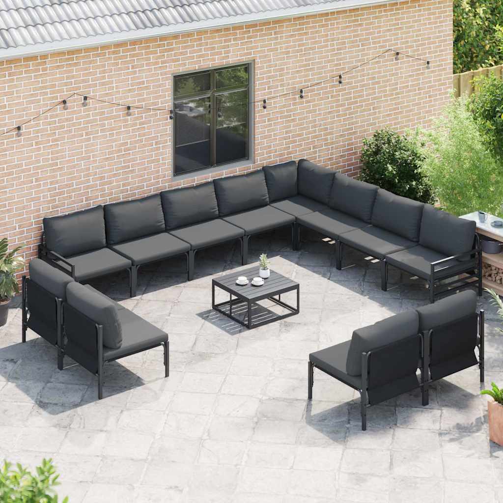 Garden Sofa Set with Cushion 13 pcs Black Steel