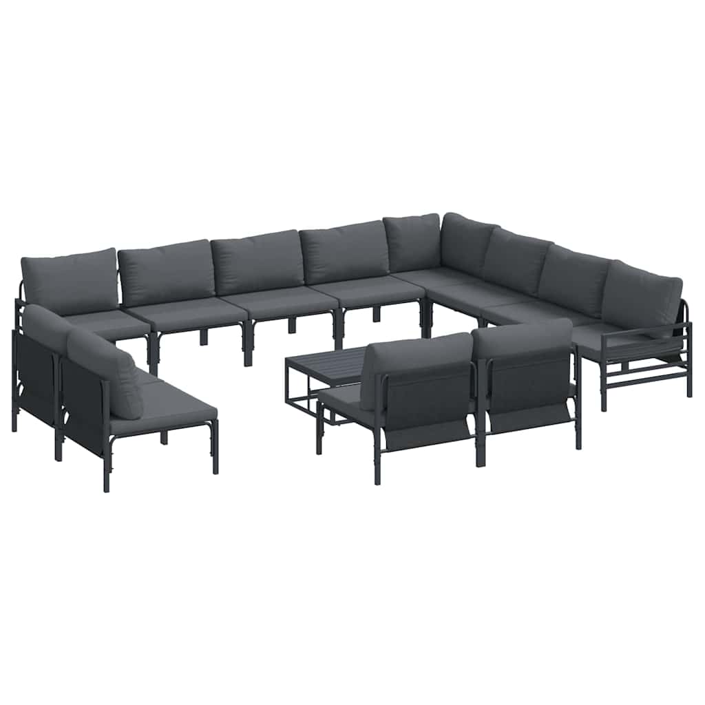 Garden Sofa Set with Cushion 13 pcs Black Steel