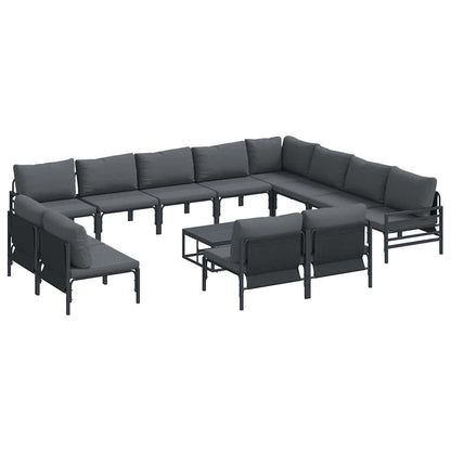 Garden Sofa Set with Cushion 13 pcs Black Steel
