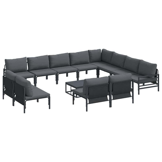 Garden Sofa Set with Cushion 13 pcs Black Steel