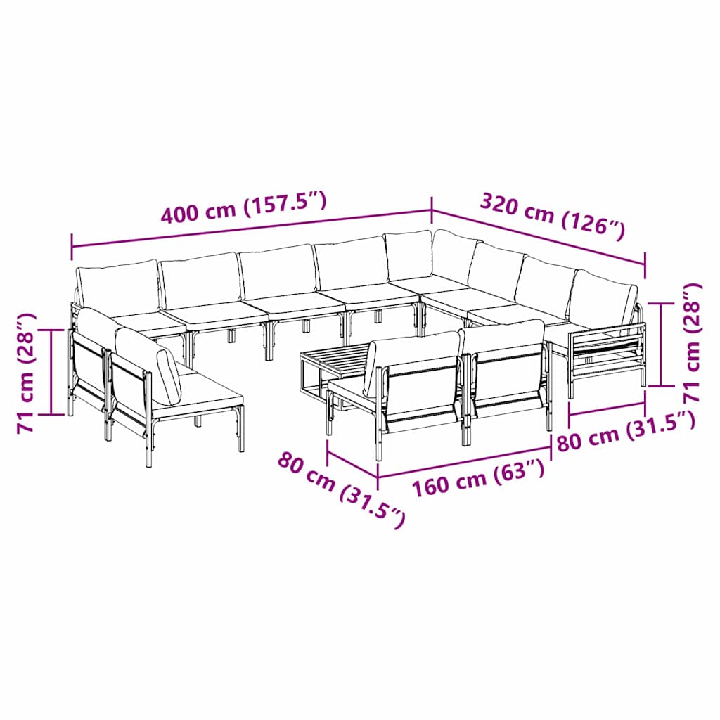 Garden Sofa Set with Cushion 13 pcs Black Steel