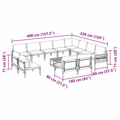 Garden Sofa Set with Cushion 13 pcs Black Steel