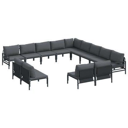 Garden Sofa Set with Cushion 13 pcs Black Steel