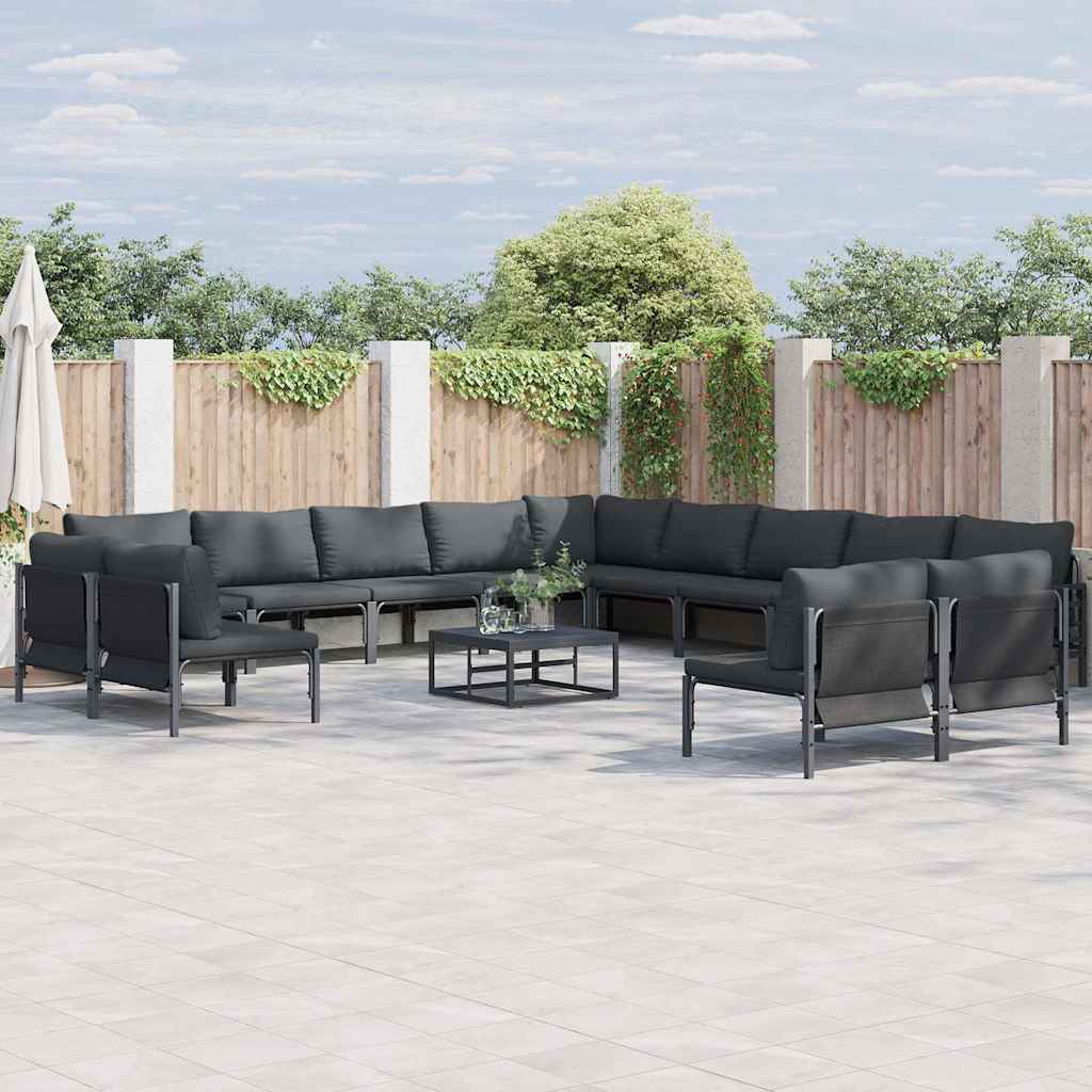 Garden Sofa Set with Cushion 14 pcs Black Steel