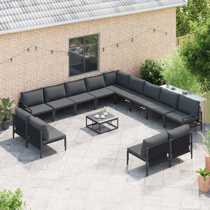 Garden Sofa Set with Cushion 14 pcs Black Steel