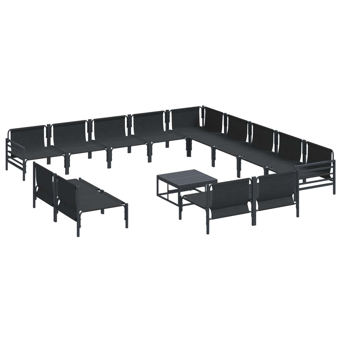 Garden Sofa Set with Cushion 14 pcs Black Steel