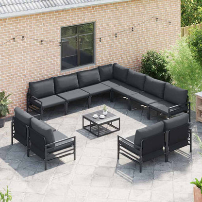Garden Sofa Set with Cushion 11 pcs Black Steel