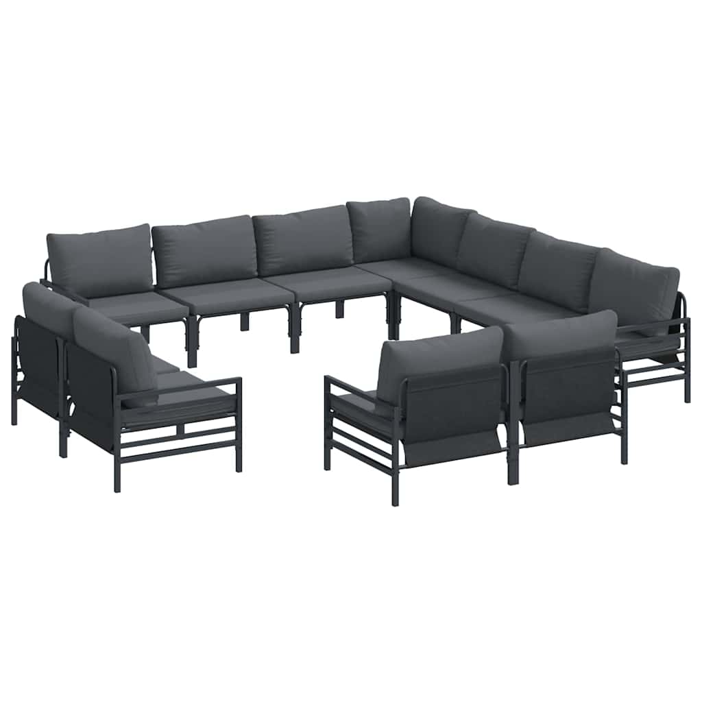 Garden Sofa Set with Cushion 11 pcs Black Steel