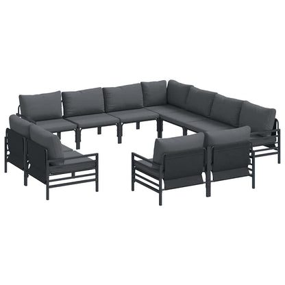 Garden Sofa Set with Cushion 11 pcs Black Steel