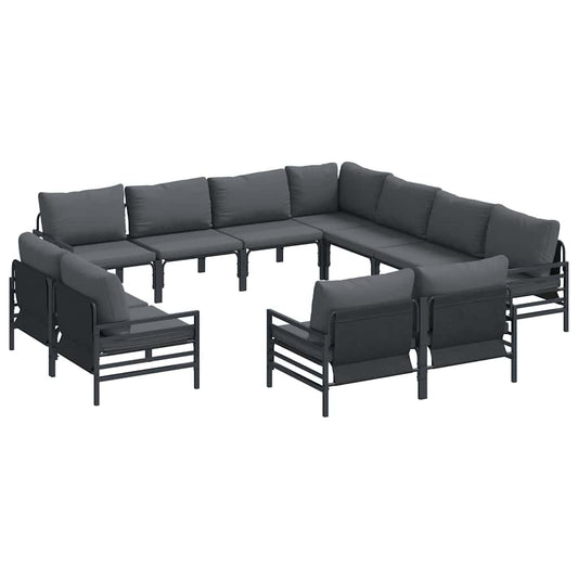 Garden Sofa Set with Cushion 11 pcs Black Steel