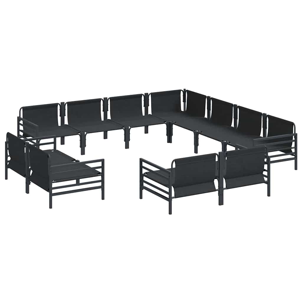 Garden Sofa Set with Cushion 11 pcs Black Steel