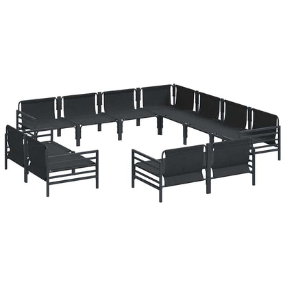 Garden Sofa Set with Cushion 11 pcs Black Steel