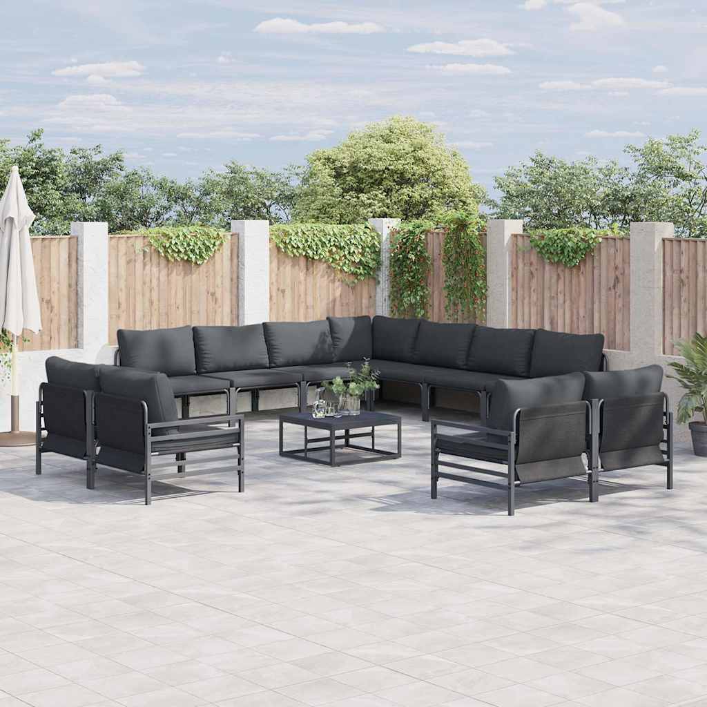 Garden Sofa Set with Cushion 12 pcs Black Steel