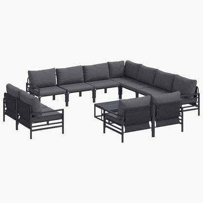 Garden Sofa Set with Cushion 12 pcs Black Steel