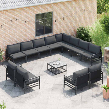 Garden Sofa Set with Cushion 12 pcs Black Steel