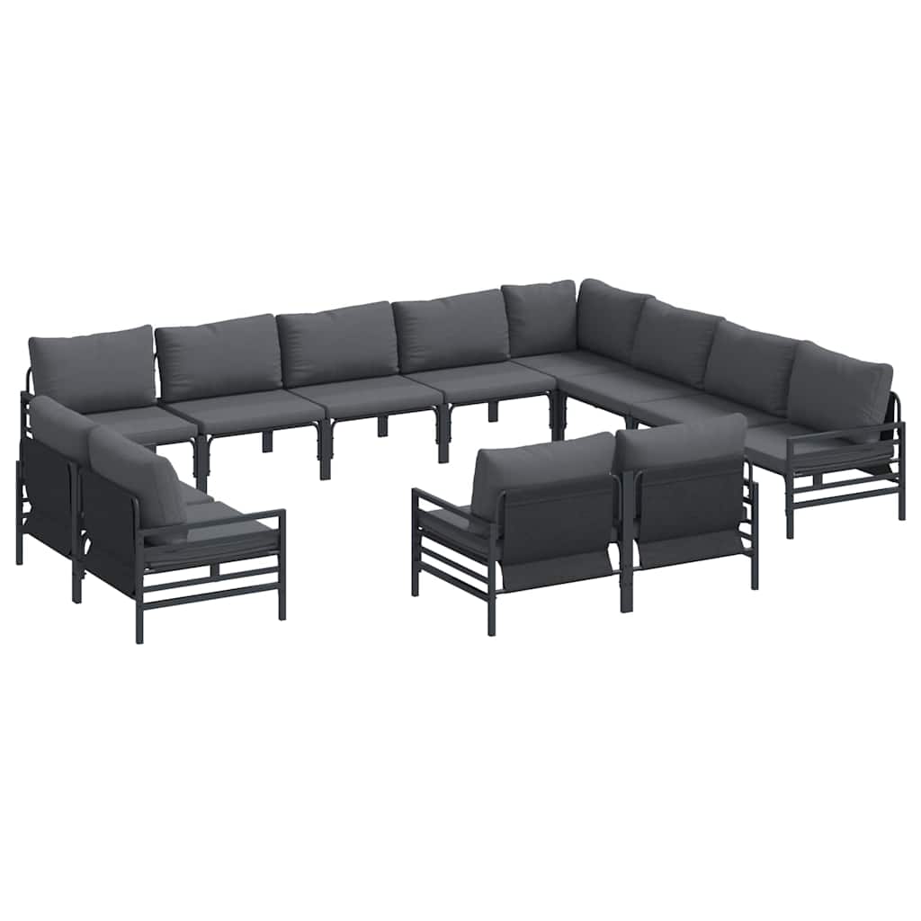 Garden Sofa Set with Cushion 12 pcs Black Steel